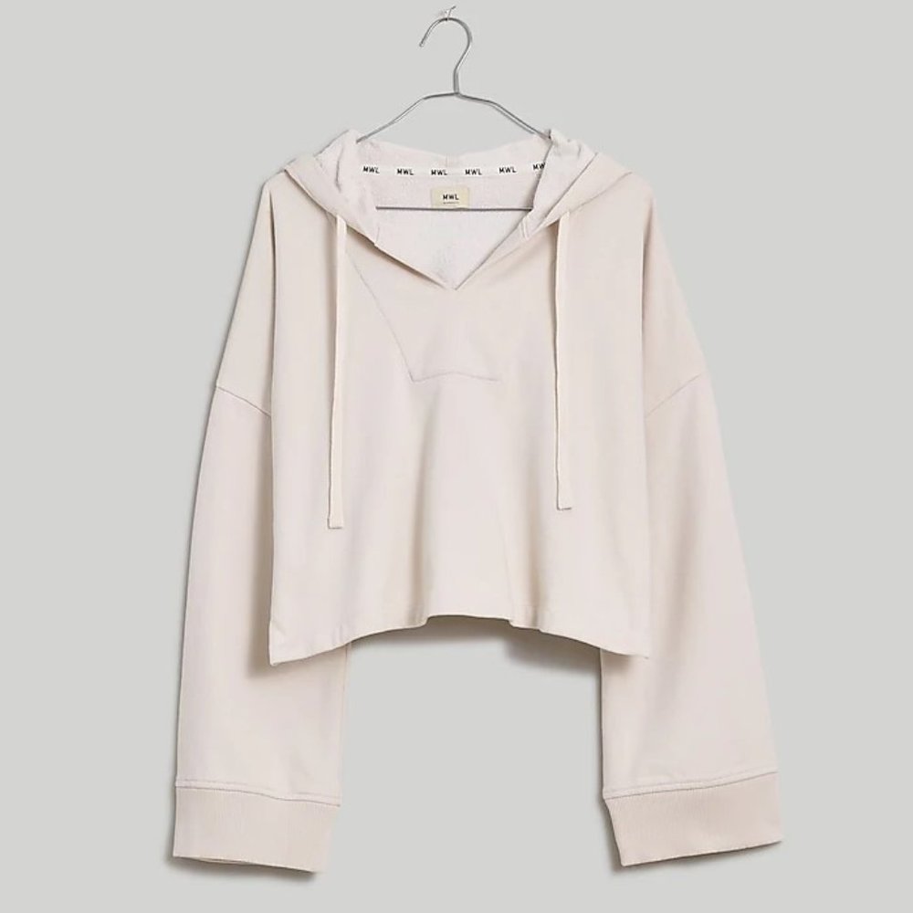 Madewell Terry Drawstring Crop Hoodie Sweatshirt ivory L large NWT